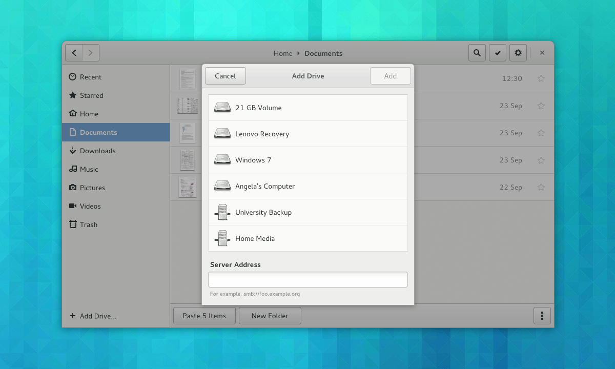 Nautilus add drive dialog