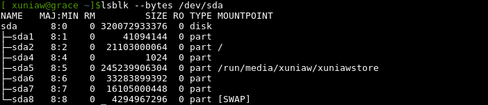 lsblk bytes sda