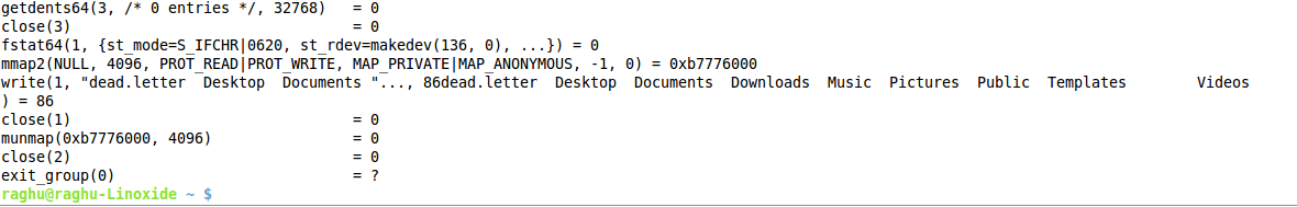 Strace write system call (ls)