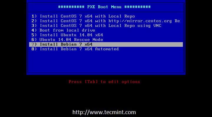 Select Install Debian from PXE