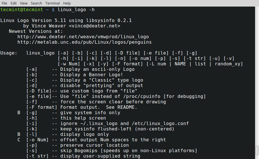 Linuxlogo 選項及幫助