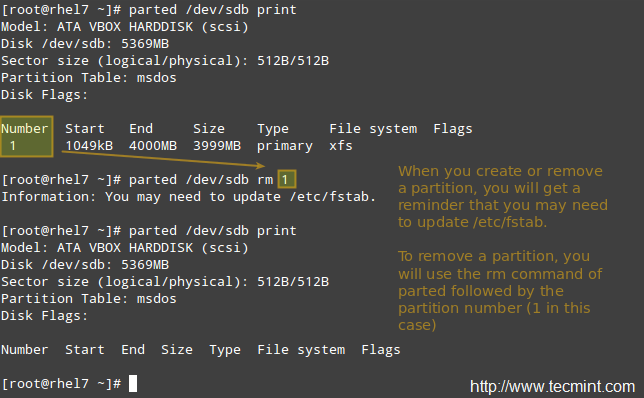 在 Linux 中移除分區