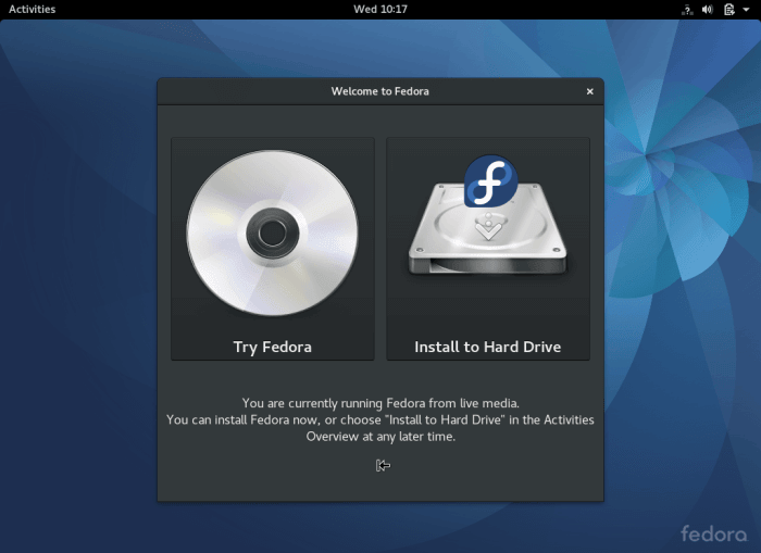 Fedora 25 Welcome Screen