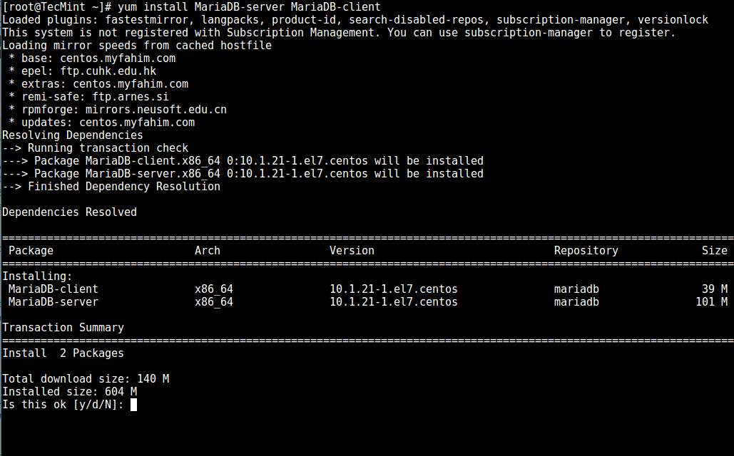 Install MariaDB in CentOS 7