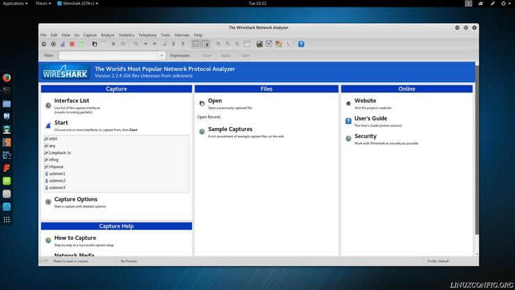 Wireshark running on Kali