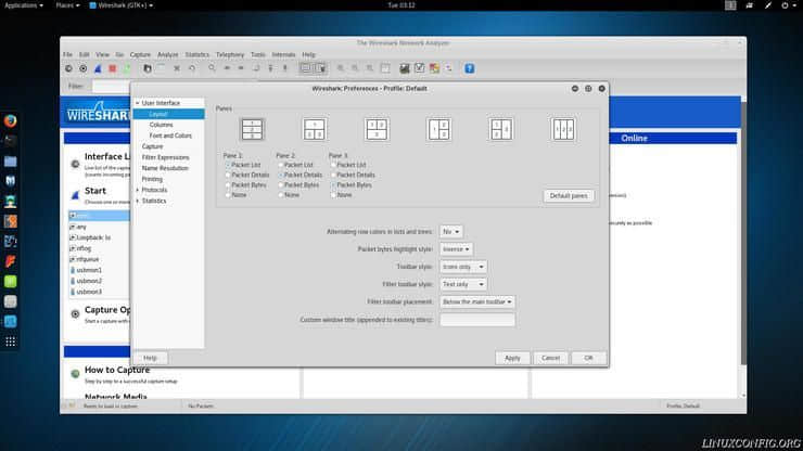 Wireshark&apos;s layout configuration