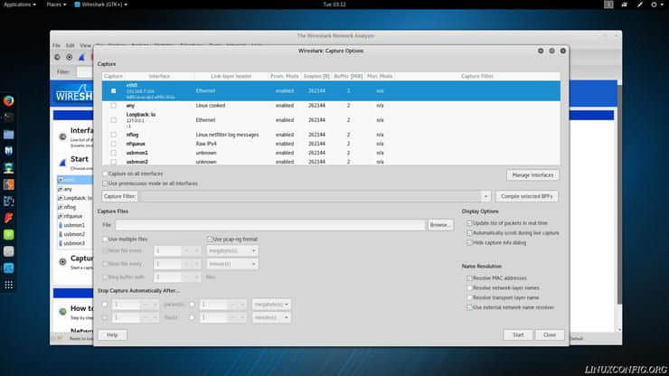 Wireshark&apos;s capture configuration