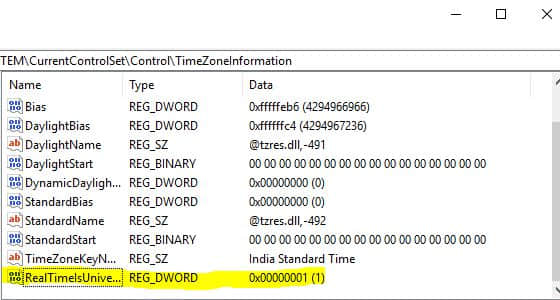 set universal time utc in windows