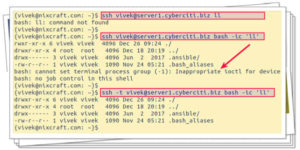 Running bash aliases over ssh based session when using Unix or Linux ssh cli