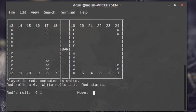 Linux 終端上的雙陸棋