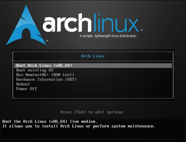 Arch Linux 安裝引導菜單
