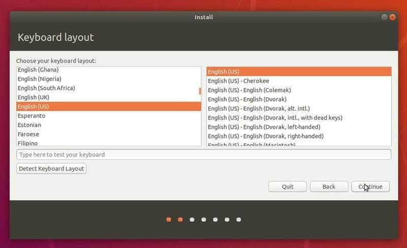 在安裝 Ubuntu Linux 時選擇鍵盤布局