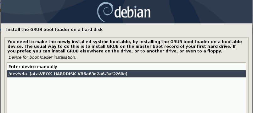 選擇硬碟-安裝 grub-Debian10