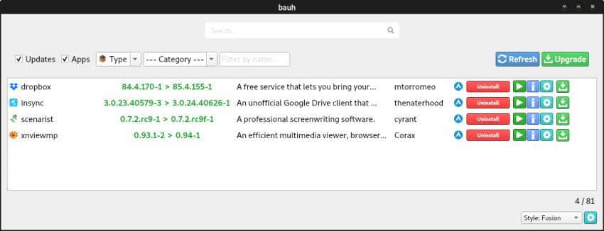 With Bauh you can manage various types of packages from one application