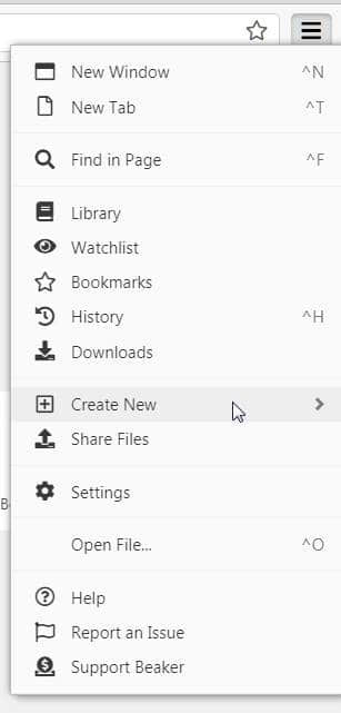 Beaker Browser Menu