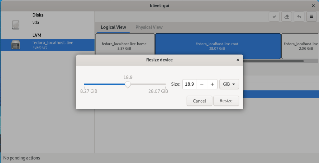 Resize dialog in blivet-gui