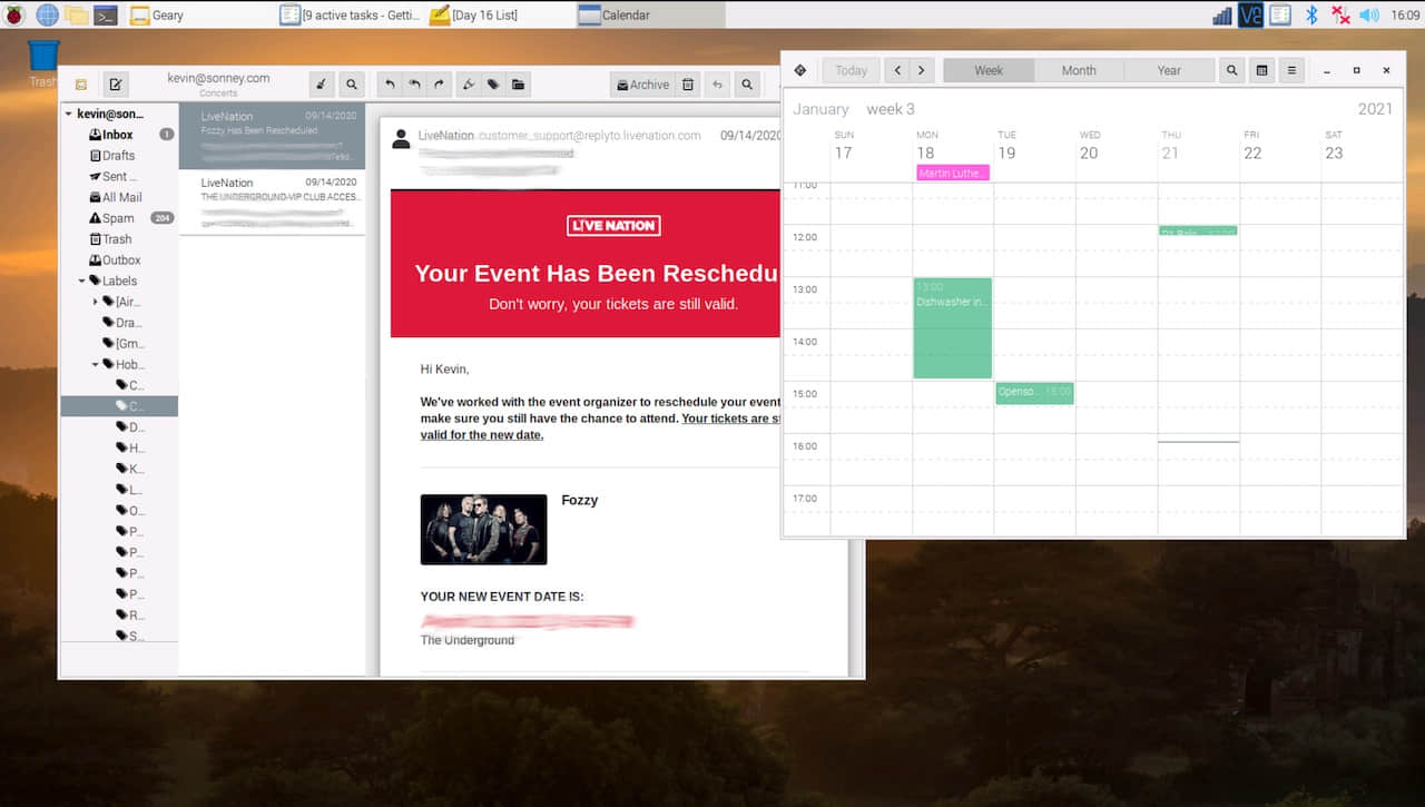 Geary and Calendar apps on the Raspberry Pi
