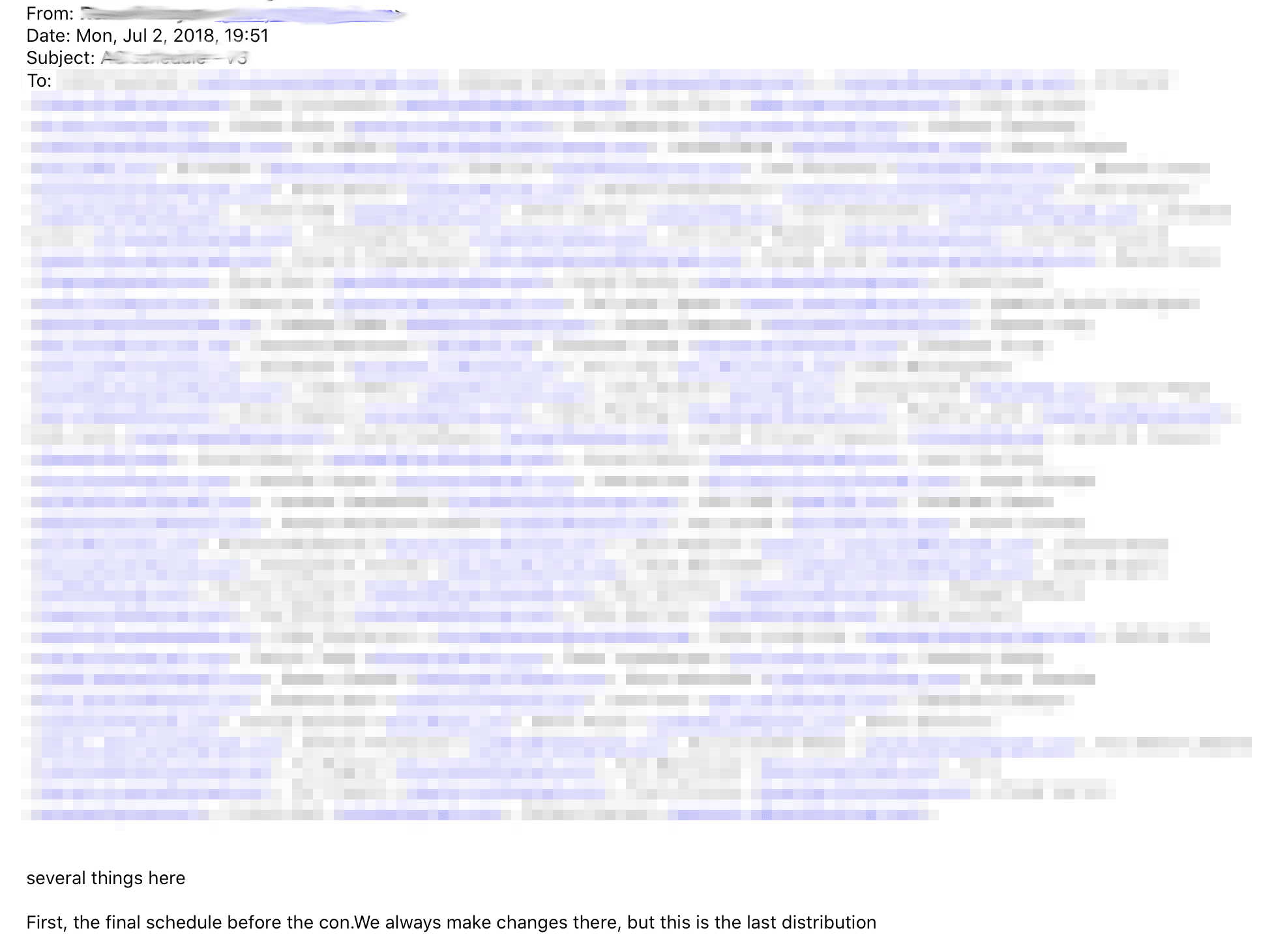 An actual email with lots of CC&apos;d recipients