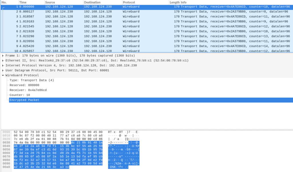 捕獲依賴 WireGuard 協議的節點間 UDP 流量