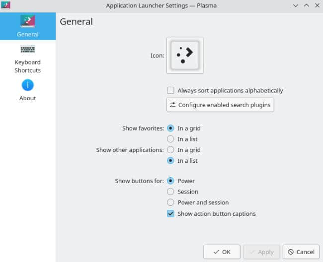 KDE Plasma 5.23 中 Kickoff 程序啟動器新增的選項