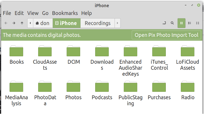 iphone folder structure displayed