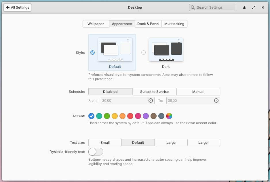 elementary OS 6 Odin 桌面設置界面