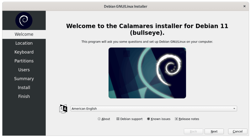 Debian 11 Calamares 圖形安裝器