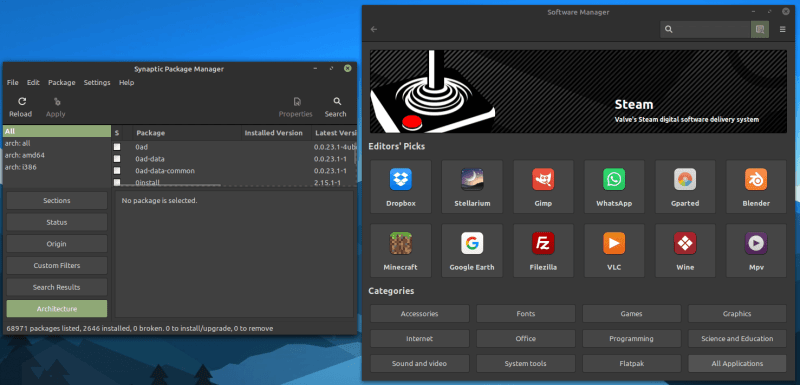 Linux Mint 的軟體中心和軟體包管理器