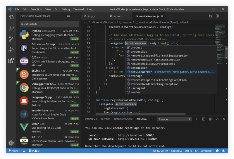 VS Code 的用戶界面與擁擠的項目界面