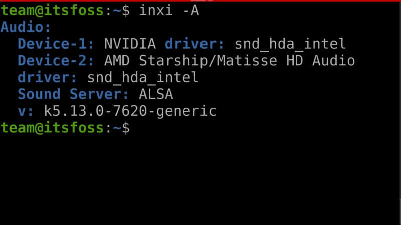 Output of inxi command when 「-A」 flag is used