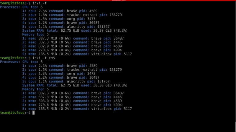 No difference in output of 「inti -t」 and 「inxi -t cm5」