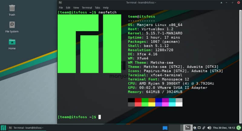 Manjaro 的強制 neftech 截圖