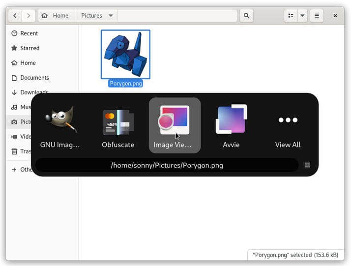 Junction GNOME 應用程序顯示打開圖像的應用程序的選項