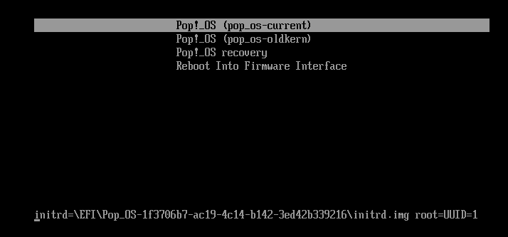 Pop OS 中的 systemd-boot | 圖片來源：kofler.info/pop_os