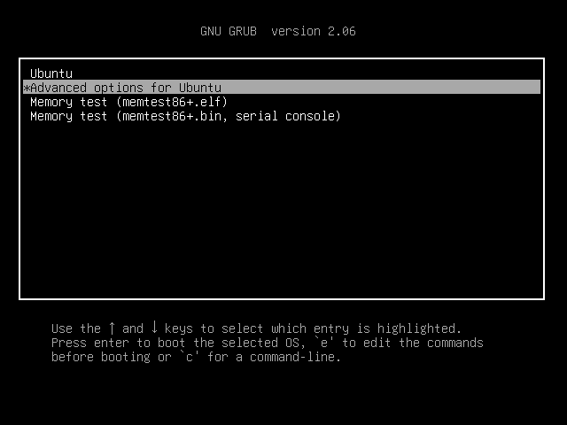Choose Advanced Options For Ubuntu From Grub Boot Menu