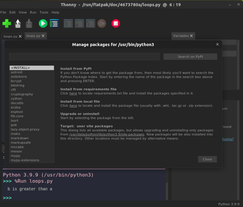 thonny manage packages