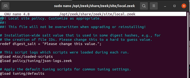 Figure 3: local.zeek file