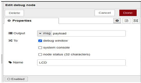 Figure 14: Debug node property configurations