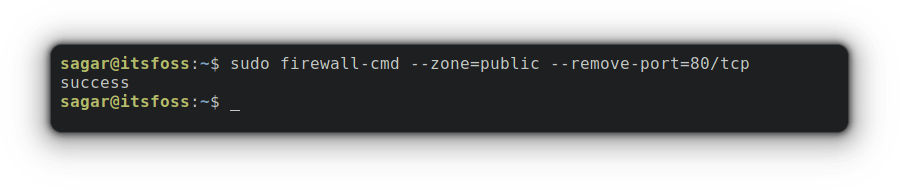 sudo firewall-cmd --zone=public --remove