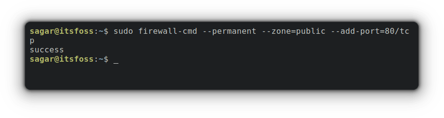 sudo firewall-cmd --permanent --zone=public