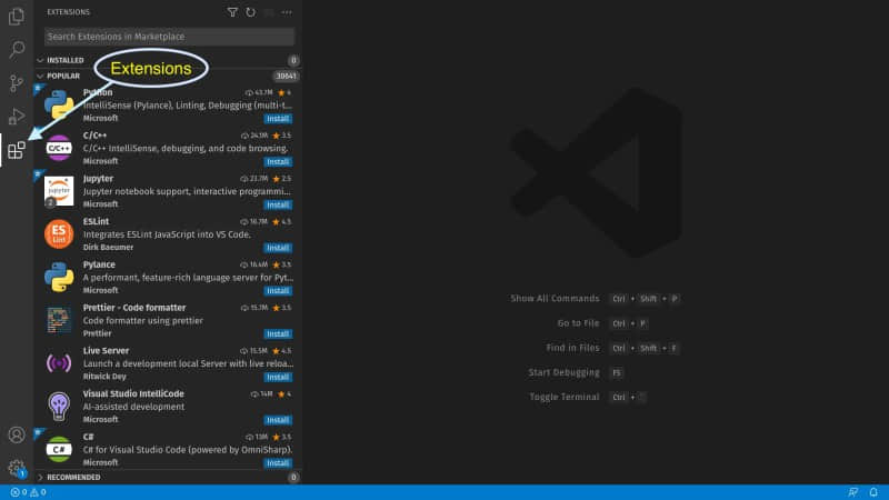 訪問 VSCode 中的擴展選項卡