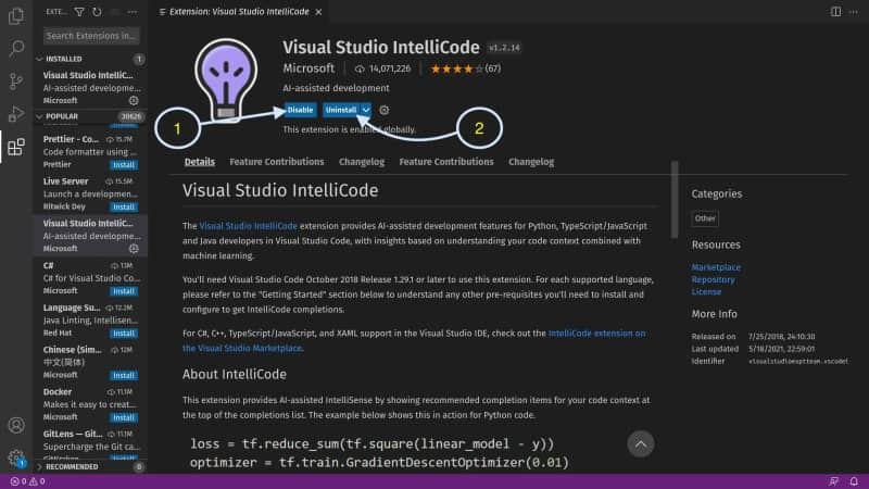 在 Visual Studio Code 中管理已安裝的擴展