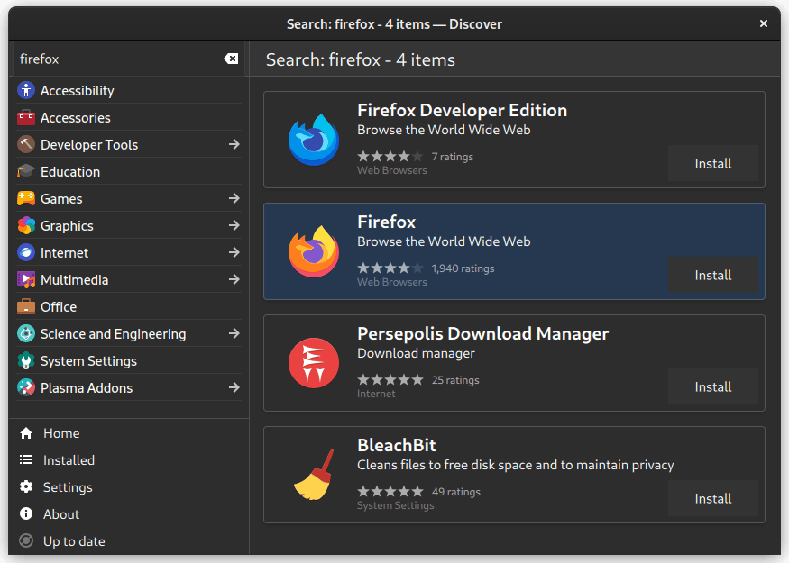 使用 Discover 安裝 Firefox