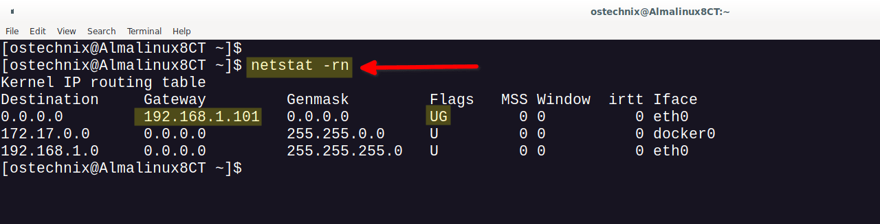 使用 netstat 命令查看網關 IP 地址