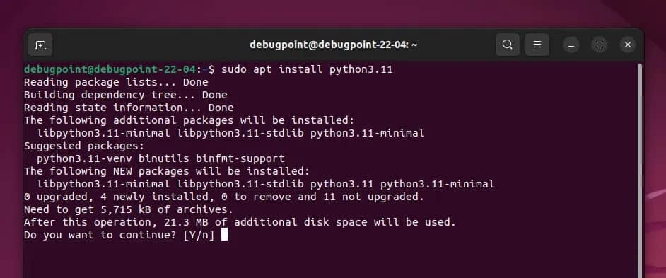 在 Ubuntu 22.04 LTS 中安裝 Python 3.11