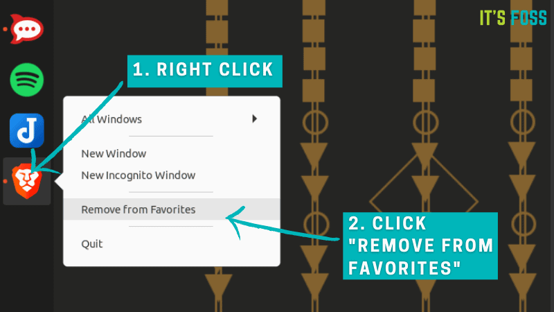 Right-click on the icon and select 「Remove from Favorites」