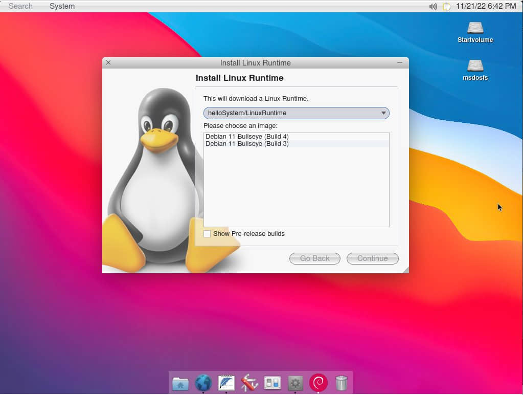 安裝 Linux 運行時正在開發中