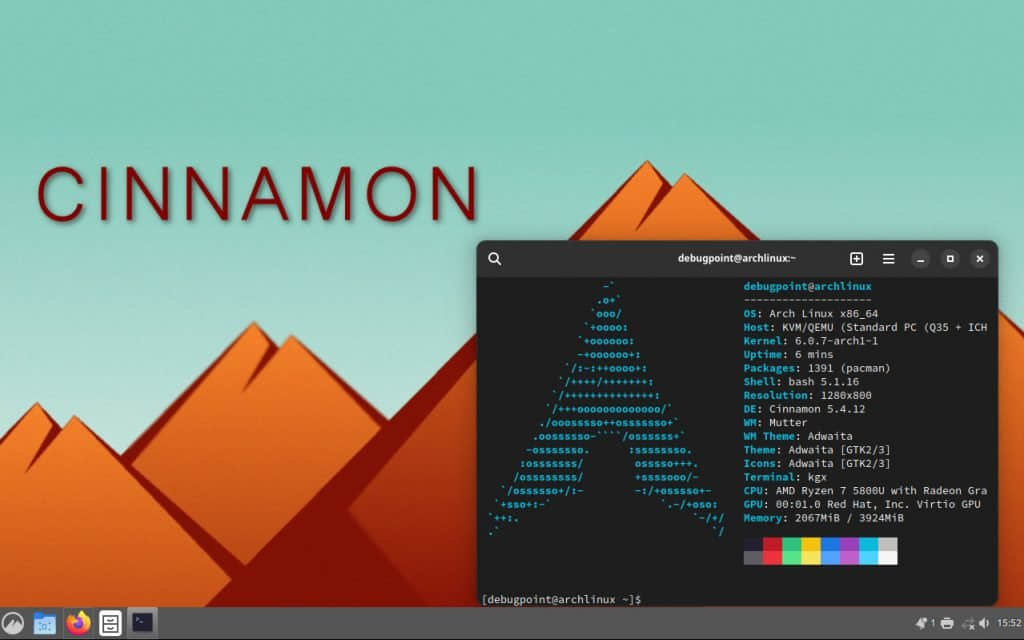 在 Arch Linux 中運行的 Cinnamon 桌面