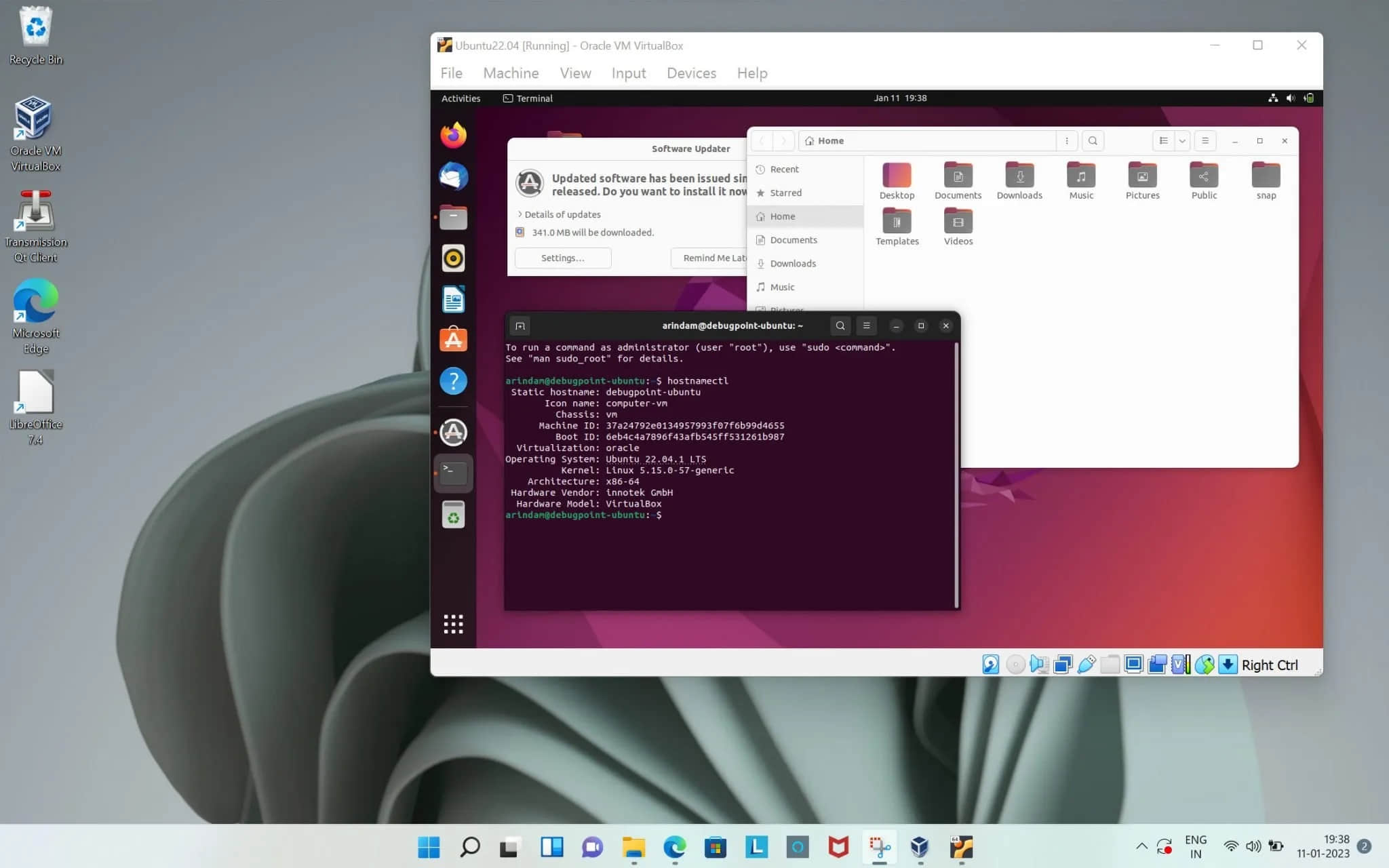 使用 Virtualbox 在 Windows 中運行的 Ubuntu