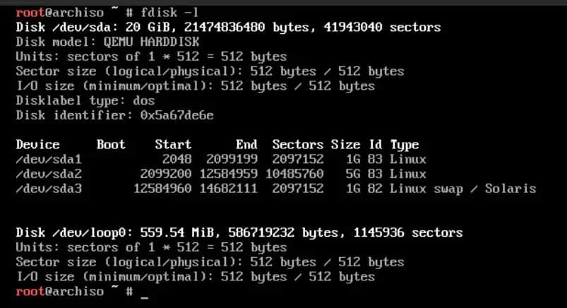 fdisk 中的最終分區列表